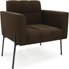 Poltrona Para Sala Pé Metal Preto Kit 2 Ana Suede Marrom - Ibiza