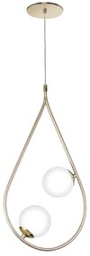 Pendente Gota C/ 02 Globos 27X10X52Cm Metal E Vidro 2 X G9 Globo Ø10Cm... (CHAMPANHE / DOURADO BRILHO, FOSCO)