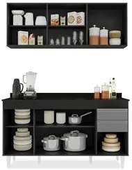 Armário Aéreo Argélia e Balcão Gabinete 150cm Marrocos Preto/Cinza - L