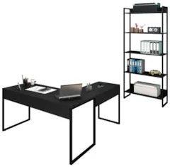 Mesa em L e Estante para Escritório Studio Industrial Z28 Preto - Mpoz