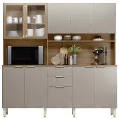 Armário de Cozinha Compacta 198cm Aurea D02 Amêndola/Nude - Mpozenato