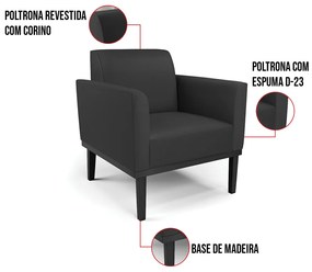 Poltrona Base de Madeira Fixa Preto Marisa Corino - Preto