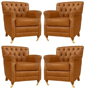 Kit 04 Poltronas Decorativas Sala de Estar Níger Pés Príncipe Couro Mel G58 - Gran Belo
