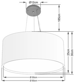 Lustre Pendente Cilíndrico Duplo Md-4302 Cúpula em Tecido 60x30cm Rustico Cinza - Bivolt