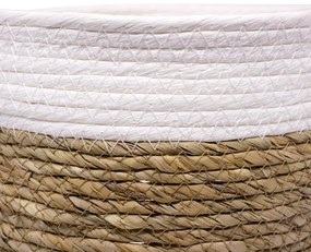 Cesto de Fibra Natural Seagrass Listrado Branco 19x26x26 cm  - D'Rossi