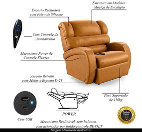Poltrona do Papai Sala de Cinema Reclinável Kylie Controle Power Elétrico USB PU Whisky G23