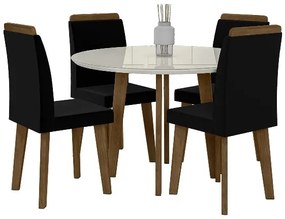 Mesa De Jantar Turmalina Com 4 Cadeiras Diamante Pés Oblongo Off White Com Aveludado Preto – RV Moveis