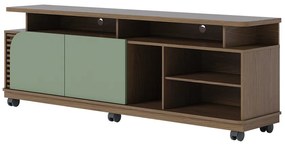Bancada Tv de 75'' 2 Portas com Rodízio Ewa 180cm Amêndoa/Verde Pistache C04 - D'Rossi
