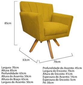 Poltrona Laura Base Giratória de Madeira Suede Amarelo - ADJ Decor