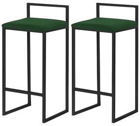 Kit 2 Banqueta Decorativa Selena Base Preta Suede Verde G41 - Gran Belo