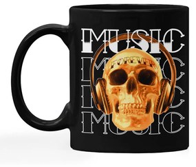 Caneca Preta Caveira Skull Music Forever