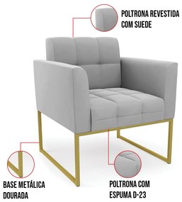 Kit 2 Poltronas Elisa Suede Base Metálica Industrial Dourado D03 - D'Rossi - Cinza