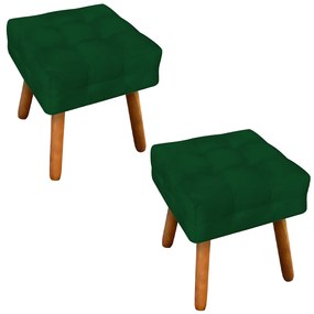 Kit 2 Puffs Decorativos Pés Palito Karen Suede Verde G19 - Gran Belo