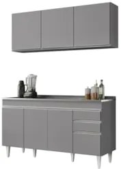 Armário Cozinha e Balcão Com Pia 150cm Marrocos Cinza      - Lumil