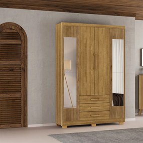 Guarda Roupa Solteiro Linna 150cm 4 Portas de Bater 2 com Espelhos 3 Gavetas Nature G98 - Gran Belo