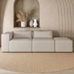 Sofá 4 Lugares 323cm Com Puff Direito Fay Suede Bege Z55    - Mpozenat