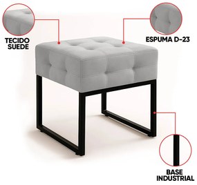 Poltrona Sala e Puff Decorativo Industrial Elisa Suede D03 - D'Rossi - Cinza