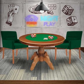 Mesa de Jogos Carteado Redonda Montreal Tampo Reversível Amêndoa com 2 Cadeiras Vicenza Verde G36 G15 - Gran Belo