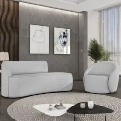 Sofá 2 Lugares 140cm Wendi e Poltrona Steve Linho Cinza I01  - Mpozena