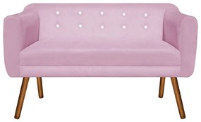 Kit 01 Namoradeira 02 Lugares e 02 Poltronas Giratória Julia Suede com Strass Base Madeira MM30 D'Rossi - Rosa Bebê