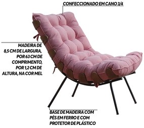 Poltrona Decorativa Sala de Estar Abel Base de Madeira Preto Suede Rosa G41 - Gran Belo