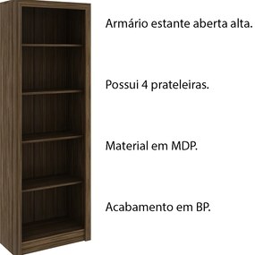 Armário Estante Alto para Escritório Home Office ME4104 MDP Nogal G69 - Gran Belo