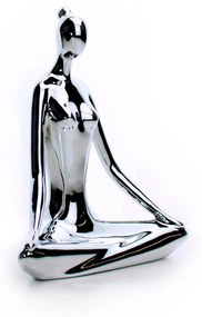 Escultura Yoga Prata Em Porcelana Pose Meditação Lótus 15,5x20 Cm - D'Rossi