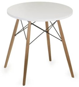 Mesa Eames 80 cm Tampo Redondo Branco Base Madeira Clara 28585 Sun House