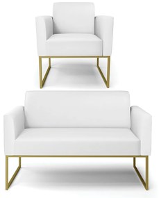 Sofá Namoradeira com Poltrona Base Industrial Dourado Marisa Corino D03 - D'Rossi - Branco