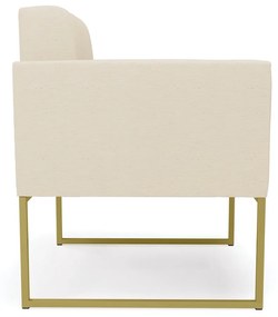 Kit 1 Sofá Namoradeira e 1 Poltrona Elisa Linho Bege A19 Base Metálica Industrial Dourado - D'Rossi