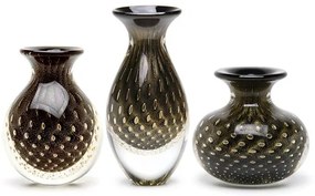 Trio de Vasos Mini Tela Preto com Ouro Murano Cristais Cadoro