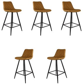 Kit 5 Banquetas Decorativas Magé PU Matelassê c/Apoio para os Pés Base em Aço Marrom G56 - Gran Belo