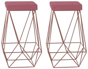 Kit 2 Banqueta Decorativa Kathy Base Bronze Suede Rosa G41 - Gran Belo