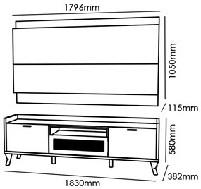 Kit Painel de TV e Bancada 180cm Arcade Nature/Off White - Mobler - Marrom