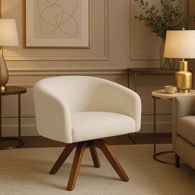 Poltrona Sala Base Giratória Madeira Arielle Bouclê D03 - D'Rossi - Bege