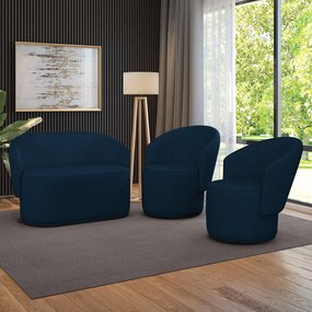 Namoradeira e 2 Poltronas Orgânica para Sala Malu Bouclê M11 - D'Rossi - Azul