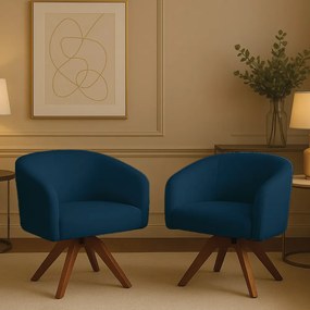 Poltrona Sala Base Giratória Madeira Kit 2 Arielle Bouclê D03 - D'Rossi - Azul