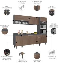 Armário de Cozinha Com Tampo CP02 240cm Pérola Grafite/Freijó Z34 - Mp
