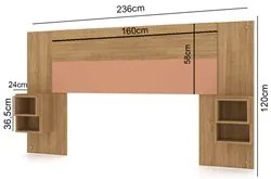 Cabeceira Extensível Solteiro Casal com 2 Mesas Lateral Japão V02 Natu