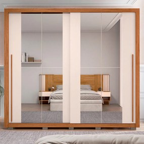 Guarda Roupa Lorian 245cm 2 Portas de Correr com 2 Espelhos e 4 Gavetas MDF Freijo/OffWhite G11 - Gran Belo