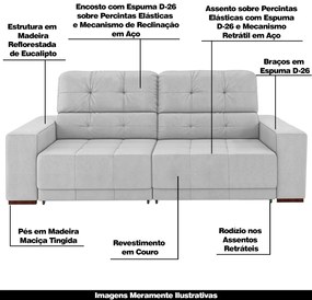 Sofá Sala de Estar Retrátil e Reclinável 4 Lugares Lisboa 250cm Couro Branco G58 - Gran Belo