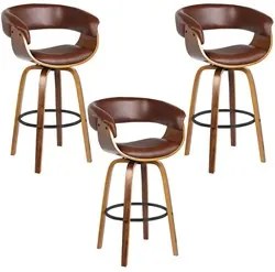Kit 3 Banquetas Giratória Alta com Encosto Base Madeira Ravi R02 Sinté