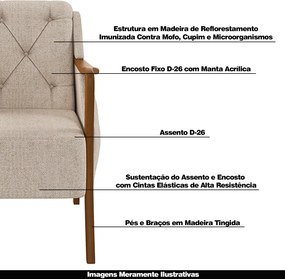 Poltrona Namoradeira Hand 2 Lugares Braços em Madeira Linho Bege G45 - Gran Belo