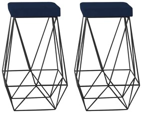 Kit 2 Banqueta Decorativa Kathy Base Preta Veludo Azul G41 - Gran Belo