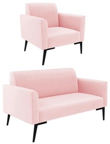 Sofá Namoradeira com Poltrona Pés Villach Marisa Suede D03 - D'Rossi - Rosa Bebê