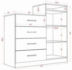 Cômoda Quarto 2 Portas Sapateira 120cm Elára A09 - D'Rossi - Atacama e Branco
