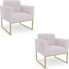 Poltrona Sala Base Industrial Dourado Kit 2 Ana Bouclé Rosê - Ibiza