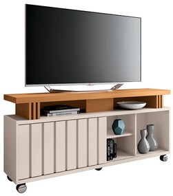 Bancada Decorativa Grohl 1.3 Porta Deslizante TV até 50 Pol Off White/Cinamomo G26 - Gran Belo