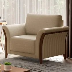 Poltrona Decorativa Sala de Estar 102cm Pés Madeira Roya Z32 Linho Beg