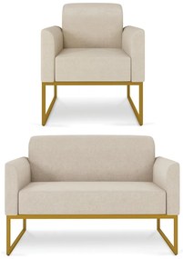 Sofá Namoradeira com Poltrona Base Industrial Dourado Marisa Linho D03 - D'Rossi - A27 Areia